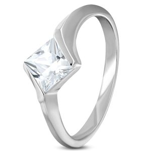 Zaręczynowy stalowy pierścionek z cyrkoniowym rombem bezbarwnego koloru - Rozmiar : 59