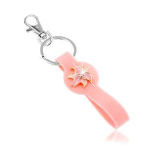 Zawieszka na klucze, sylikonowa część różowego koloru, lśniący kwiat