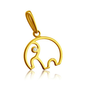 Zawieszka z żółtego 9K złota - zarys słonia z trąbą, bezbarwna cyrkonia