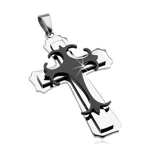 Zawieszka ze stali chirurgicznej - duży krzyż kombinacja czarnego i srebrnego koloru