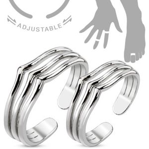 Zestaw pierścionków na rękę lub nogę, srebrny kolor, trzy linie ze szpicem - Veľkosti prsteňov: 46 a 53