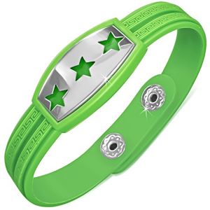 Zielona gumowa bransoletka - gwiazdy na wstawce, klucz grecki
