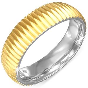 Złocisty karbowany stalowy pierścionek - Rozmiar : 59