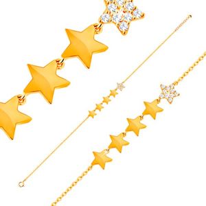 Złota 14K bransoletka - linia pięciu gwiazdeczek, łańcuszek z owalnych ogniw, 180 mm