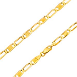 Złota 14K bransoletka - lśniące owalne ogniwa z kratką i puste, 180 mm