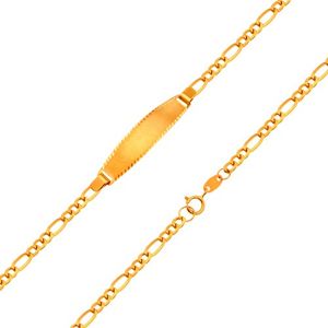 Złota 18K bransoletka z matową płytką - łańcuszek z wzorem Figaro, 155 mm