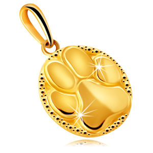 Złota zawieszka z 14K złota - okrągły znak o lustrznym połysku, motyw zwierzęcej łapy