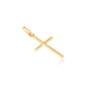 Złota zawieszka ze 14K złota - drobny lśniący krzyżyk z grawerowanym "X"