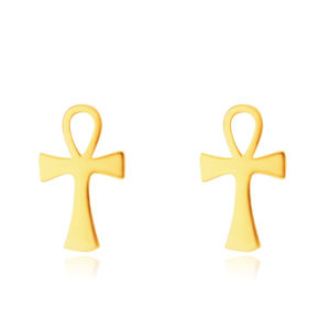 Złote 14K kolczyki - Anch, wzór krzyża nilowego, zapięcie na sztyft