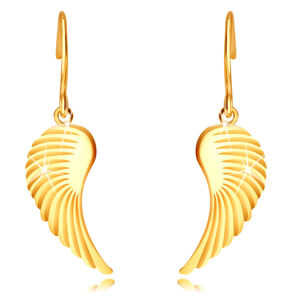 Złote 9K kolczyki - duże anielskie skrzydła, błyszcząca powierzchnia, bigiel