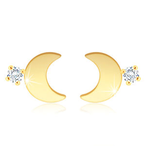 Złote kolczyki 375 - błyszczący księżyc, okrągła cyrkonia w bezbarwnym odcieniu
