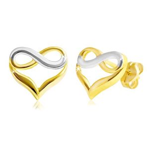 Złote kolczyki 585 - dwukolorowe serce z symbolem nieskończoności