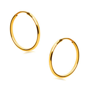 Złote okrągłe kolczyki z 9K złota - cienkie okrągłe ramiona, gładka i lśniąca powierzchnia, 15 mm
