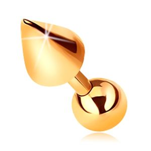 Złoty 14K piercing - lśniący prosty pręt z kuleczką i stożkiem, 5 mm