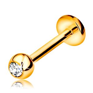 Złoty 14K piercing do wargi i brody - labret z kuleczką z cyrkonią i kółeczkiem, 8 mm