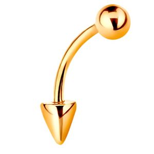 Złoty 14K piercing - lśniący zagięty pręt z kuleczką i stożkiem, 10 mm