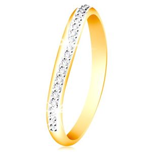 Złoty 14K pierścionek - błyszczący falujący pas z bezbarwnych cyrkonii i białego złota - Rozmiar : 52