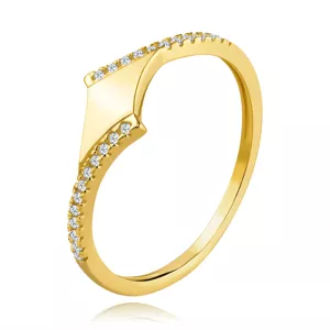 Złoty 14K pierścionek z żółtego złota - gładki romb, cyrkoniowa linia - Rozmiar : 49