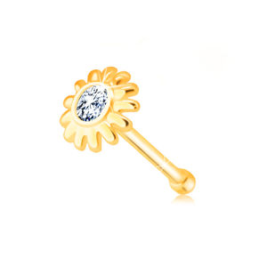 Złoty 375 piercing do nosa - kwiatek z cyrkonią w bezbarwnym odcieniu
