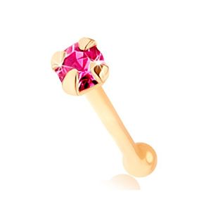 Złoty 375 piercing do nosa, prosty - lśniąca cyrkonia różowego koloru