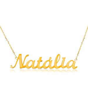 Złoty 585 naszyjnik - cienki łańcuszek z owalnych ogniw, lśniąca zawieszka Natalia