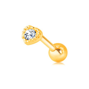 Złoty 585 piercing do wargi lub brody - kontur regularnego serca z przezroczystą cyrkonią