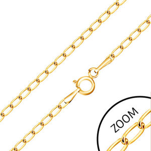 Złoty łańcuszek 375 - błyszczące płaskie owalne oczka, 600 mm