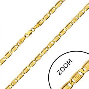 Złoty łańcuszek 585 - wydłużone oczka, prostokąty z kluczem greckim, 600 mm