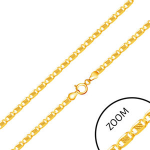Złoty łańcuszek 585 - błyszczące ogniwa ozdobione prostokątem z siatką, 500 mm