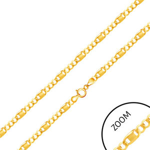 Złoty łańcuszek 585 - trzy owalne oczka, ogniwo z prostokątem w środku, 550 mm