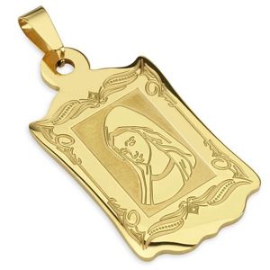 Złoty medalion ze stali, ozdobny grawerowany z portretem Matki Boskiej