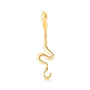 Złoty piercing 375 do brzucha - błyszczący wąż z falistym ogonem