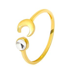 Złoty pierścionek 375 - błyszczący półksiężyc, przezroczysta cyrkonia w kształcie kaboszonu - Rozmiar : 56