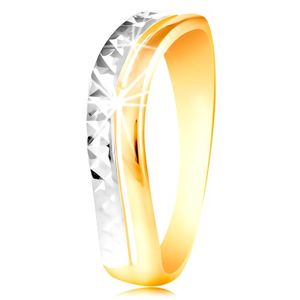 Złoty pierścionek 585 - fala z białego i żółtego złota, lśniąca oszlifowana powierzchnia - Rozmiar : 54