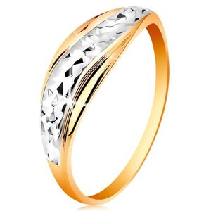 Złoty pierścionek 585 - fale z białego i żółtego złota, błyszcząca oszlifowana powierzchnia - Rozmiar : 56