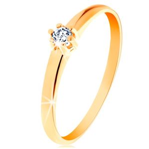 Złoty pierścionek 585 - okrągły diament bezbarwnego koloru w koszyczku  - Rozmiar : 55