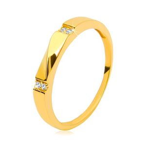 Złoty pierścionek 585 - przezroczyste cyrkonie, śniąca fala, gładkie ramiona - Rozmiar : 56