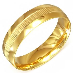 Złoty pierścionek ze stali chirurgicznej z paseczkiem pośrodku - Rozmiar : 65