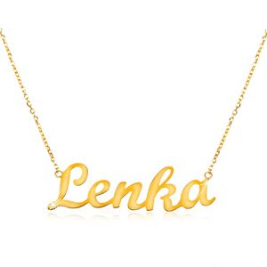 Złoty regulowany naszyjnik 585 z imieniem Lenka, subtelny błyszczący łańcuszek
