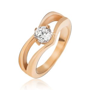 Złoty stalowy pierścionek, podwójny szpic, cyrkonia - Rozmiar : 52