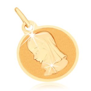 Złoty wisiorek 375 - okrągły płaski medalik, Maryja Panna