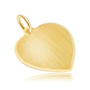 Złoty wisiorek 585 - duże symetryczne satynowe serce, błyszczące krawędzie