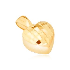 Złoty wisiorek 585 - trójwymiarowe symetryczne serce, drobne lśniące płytki