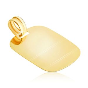 Złoty wisiorek 585 - zaokrąglona tabliczka z matowym pasem i nacięciami