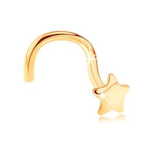 Złoty zagięty piercing do nosa 585 -lśniąca pięcioramienna gwiazda
