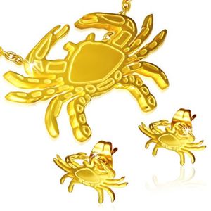 Złoty zestaw ze stali - kolczyki wkręty i wisiorek, krab